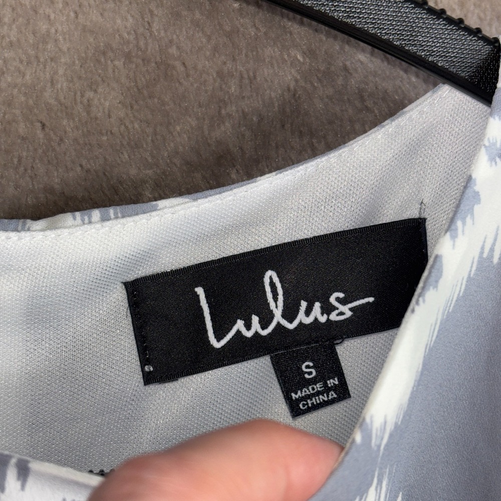 Lulus Shift Mini Dress Womens Small Give Me a Print Light Slate Gray Round Neck - Picture 4 of 12